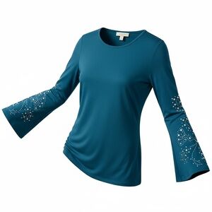 Michael Kors Teal Blouse with Embellished Sleeves